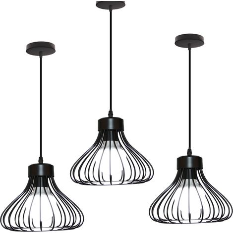 Lampe Suspension Industrielle E27 23cm Retro Plafonnier Lustre Luminaire Cafe Restaurant Noir 3PCS (1/5)