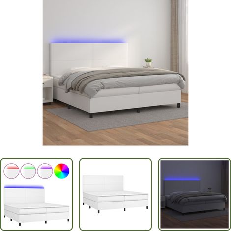 vidaXL LED-Bett - Boxspringbett mit Matratze & LED Weiß 200x200 cm Kunstleder (1/5)
