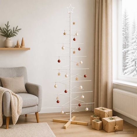 Sapin de Noël en métal avec support KUOPIO 210 cm Acier Blanc (1/5)