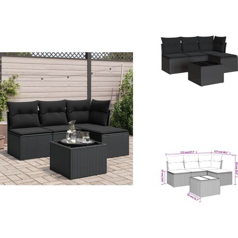5-tlg. Garten-Sofagarnitur mit Kissen Schwarz Poly Rattan - Gartenmöbel Set - Esszimmergarnitur - Outdoor Möbel - Lounge Sofa - Rattan Gartenmöbel (1/3)