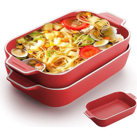 Lot de 2 plats à lasagnes rectangulaires en céramique avec, 22,9 x 12,7 cm, petit plat de cuisson coloré idéal four en céramique, plaque de cuisson à lasagnes, casserole individuelle (1/5)