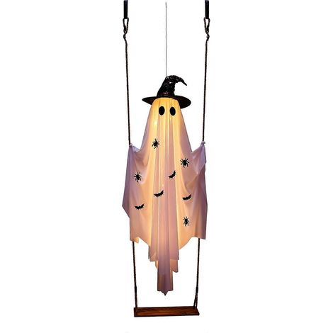 5FT grand fantôme oscillant avec chapeau de sorcière, suspendu effrayant, pour le sapin porche jardin pelouse,B (1/5)