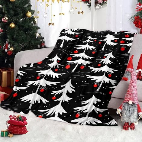 Plaid De Noël - En Flanelle Polyester - 70 x 100 cm - Motifs Arbre De Noël Et Flocons - Pour Canapé Bureau Ou Lit - 1 Pièce (1/5)