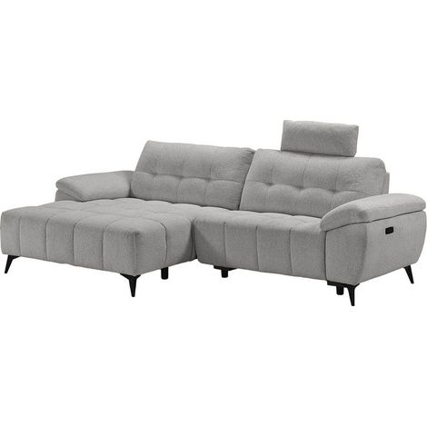 VILLALBA - Canapé Relax Méridienne gauche Têtière Réglable Tissu Bubble Gris foncé