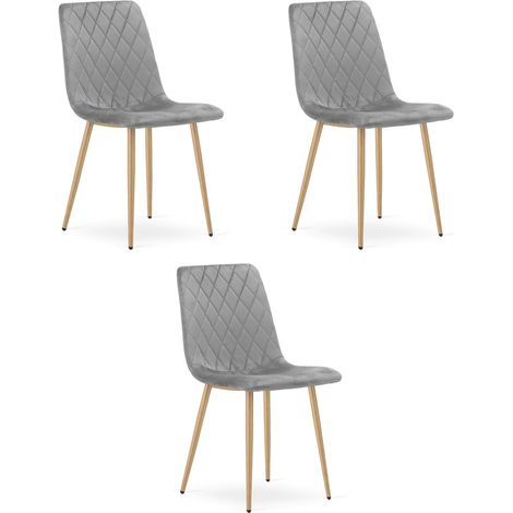 Set di 3 sedie Turin in velluto grigio chiaro e gambe effetto legno (1/5)