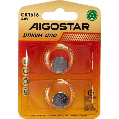 Batteria bottone Aigostar 3V CR1616 Litio confezione da 2 pile