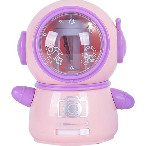 Taille-crayon électrique Spaceman, design cartoon mignon, sûr et flexible, rose, idéal pour classe et maison (1/5)