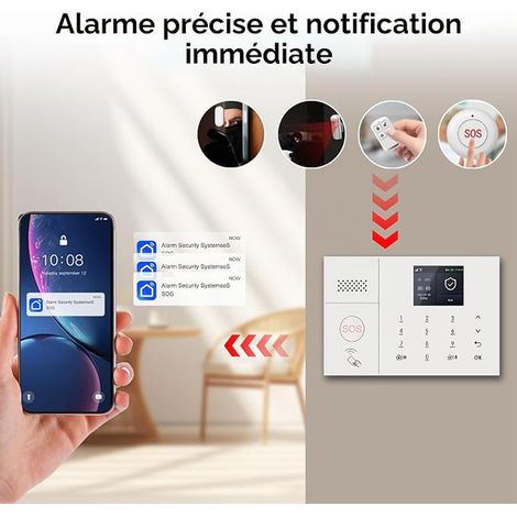 Alarmanlage Haus WLAN, Écran tactile, Contrôle par application – Système de sécurité à composants pour maison, système d'alarme domestique avec détecteur de mouvement, capteurs de porte, télécommandes (1/4)