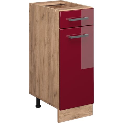 Mobiletto base per cucina R-Line, Rosso bordeaux lucido, 30 cm senza piano di lavoro, Vicco (1/4)