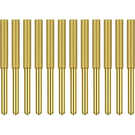 Affûteuse de chaîne pour tronçonneuse Affûteur de tronçonneuse diamant plaqué titane Burr Meules d'affûtage diamantées pour scie à chaîne Pierre Jewerly Wood 12 pcs 5/32 pouces, 4.0mm (1/4)