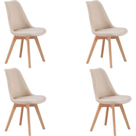Pack 4 Sillas Comedor Bistro, Sillas de Cocina Tapizadas, Respaldo Tela, Beige 48x84x54 cm