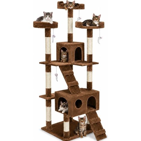 Arbre à Chat Griffoir pour Chats XXL Multiniveau en sisal H170 cm, Jeux Chat Appartement Accessoire Grattoir Niche Couchage Panier Lit pour Chats Jeu à Souris Echelle (Brun) (1/5)