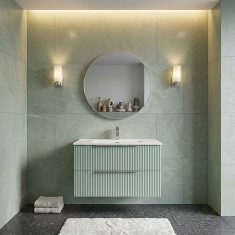 Mobile bagno sospeso con 2 cassetti colore verde 80 cm e specchio. MALIGI HOME MG-SATURNO Verde (1/5)