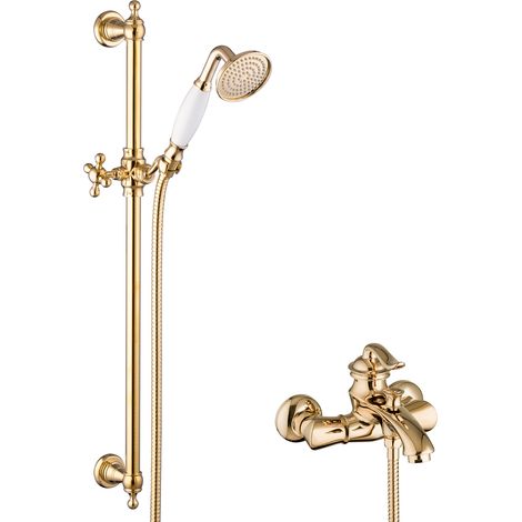 PaulGurkes Wannenarmatur Gold Duscharmatur mit Brausestange und Handbrause (1/5)