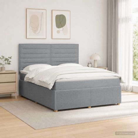 vidaXL Cama de muelles con LED y colchón Gris Claro 140 x 190 cm Tela (1/5)