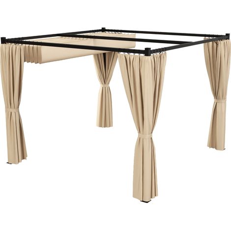 Pergola da Giardino con Tetto Retrattile e Tende 300x300x227 cm in Metallo e Poliestere Beige (1/5)
