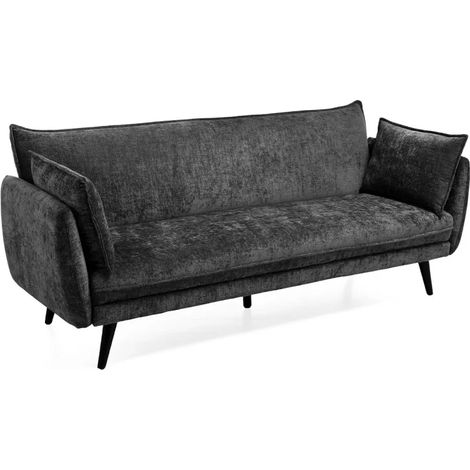 Canapé convertible en tissu doux gris foncé et pieds en bois - HUGUES (1/5)