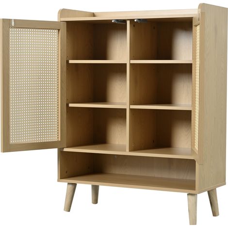 Scarpiera in rattan naturale con 2 ante e 5 ripiani, rovere chiaro 80x35x105 cm (1/5)