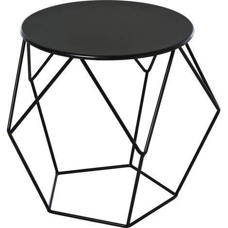 Rond Table Basse de Rangement Table d'Appoint & Table Gigogne Design Panier Métallique 51x51x44 cm pour Salon & Chambre (1/5)