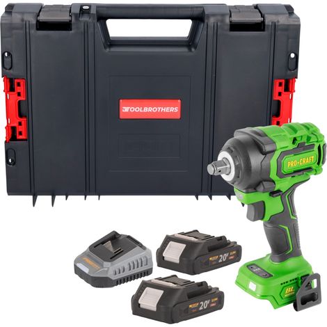 Procraft PWA18bb Akku Schlagschrauber 20 V 550 Nm 1/2" Brushless + 2x Akku 2,0 Ah + Ladegerät + RHINO Toolcase (1/5)