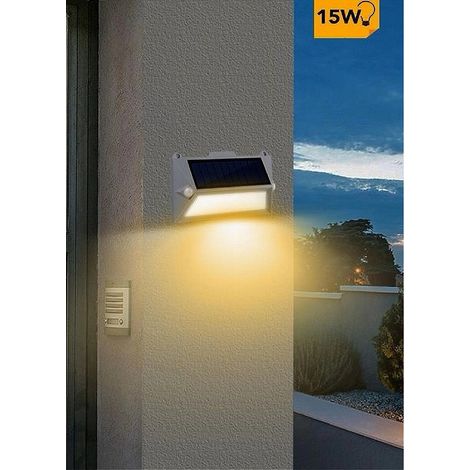 TrAdE Shop Traesio - Applique Led Con Pannello Solare Doppio Sensore Movimento Crepuscolare Yh0408-pir - -Bianco Caldo -