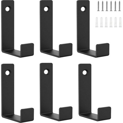 JSSEVN-6 Ganchos de pared resistentes en forma de J, ganchos de pared de acero inoxidable, ganchos de pared atornillables con tornillos y tubo de expansión, para dormitorio, garaje, oficina (negro) (1/5)