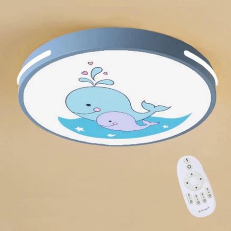 Round LED children's ceiling light with blue whale cartoon design, continuously dimmable, remote control, 36W, 30cm, bedroom (1/5)
