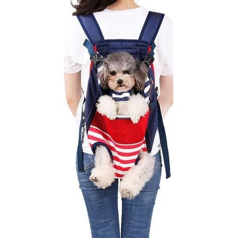Sac de transport pour chien mains libres réglable, adapté aux chiens et chats de petite et moyenne taille, et peut également être utilisé pour la moto, la randonnée et la marche (rayures rouges et ble (1/4)