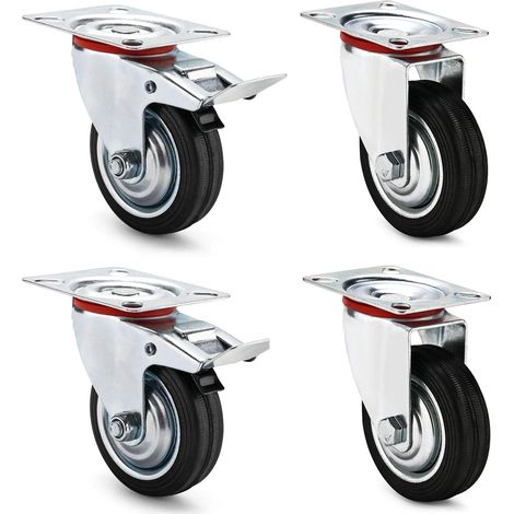 Roulettes de transport de meubles Héloise 75 mm, lot de 4, 2 roulettes pivotantes + 2 roulettes pivotantes avec frein, rotation à 360°, capacité de charge 200 kg (1/5)