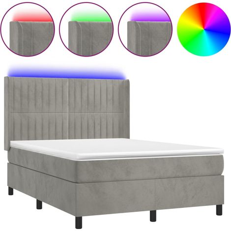 Maison Exclusive - Letto a Molle Materasso e LED Grigio Chiaro 140x200 cm Velluto (1/5)