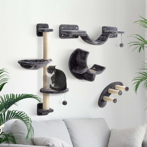Kletterwand Katzen 4-teilig Katzen Kletterwand Set mit Hängematte, Katzenbrücke bis zu 5 kg, Dunkelgrau