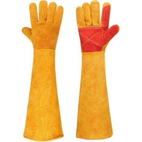 [JAMAIS UTILISÉ] (jaune) Gants de travail anti-morsure 60 cm, gants en cuir durables pour salle de bain, toilettage, manipulation d'animaux (1/4)