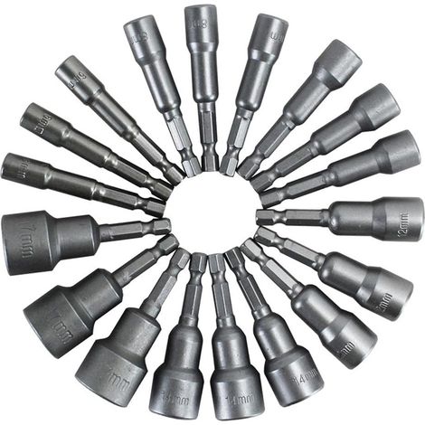 EASYCOMFORT Jeu de forets de tournevis magnétiques pour écrous - 14pcs 6-19mm Jeu de tournevis pour écrous à douille hexagonale Forets magnétiques Kits d'outils à main électriques pour perceuses Tourn (1/5)