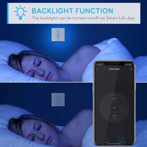 NALOOKAMIC WiFi Interrupteur Volet Roulant Connecté, interrupteur mural rideau compatible avec l'écran tactile du commutateur Wi-Fi à distance vocale Alexa, interrupteur mural tactile [nécessite une l