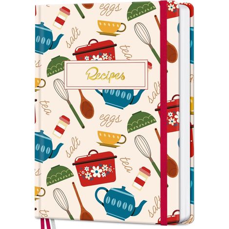 Livre de recettes pour écrire vos propres recettes, livre de cuisine vierge à couverture rigide, journal de recettes A5 personnalisable, peut contenir 148 recettes (rouge) (1/5)