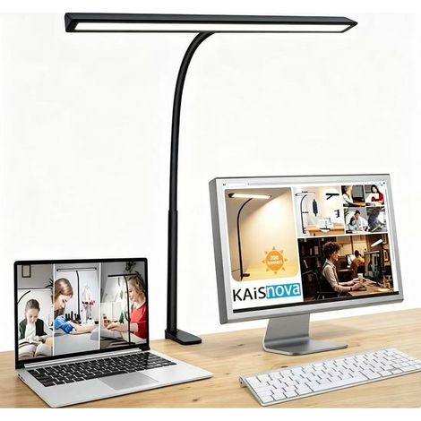 Lampe de bureau LED à pince USB 10W – 5 niveaux de luminosité et 5 températures de couleur – Bras flexible 360° – Économie d'espace