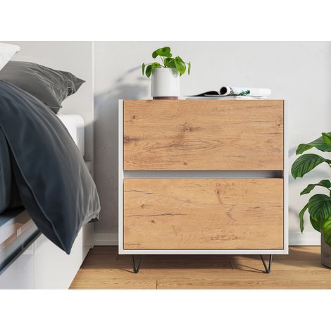 Nachttisch Kommode You 60cm 2 SoftClose stehend Weiß und Eiche Front (1/5)