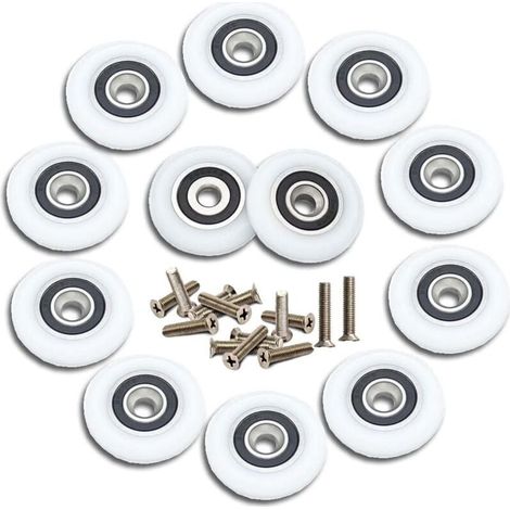 12 Stück Dusch-Schiebetürrolle, Duschrolle, 23 mm, Schiebetürrolle, Duschtürrollen, Ersatzrollen mit Schrauben