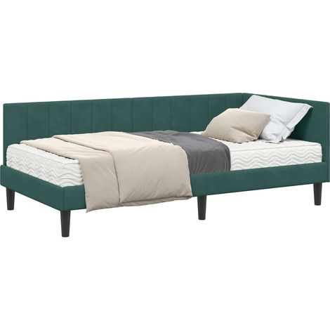 Corner Bed Frame with Mattress 2 pcs Green Velvet vidaXL