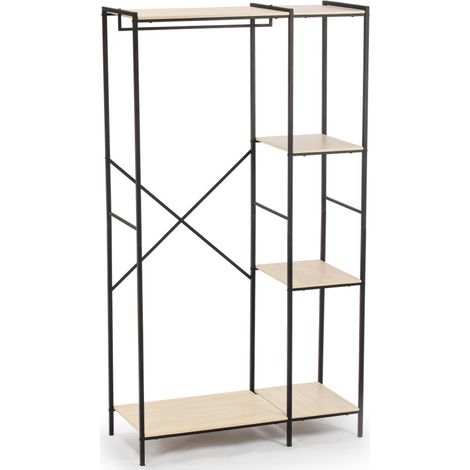 MAURY'S WOOD GUARDAROBA CON STRUTTURA IN ACCIAIO NERO 90 X 40 X 165 CM (1/2)