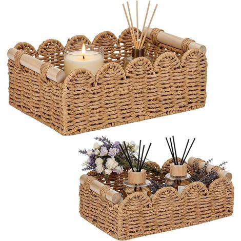 Aufbewahrungskörbe – 2er-Set – Handgeflochtenes Rattan – Stabile Griffe – Wohnzimmer, Badezimmer, Büro – Hellbraun (1/5)
