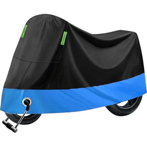 Housse moto imperméable - Bâche protection int./ext. - Tissu 210D anti-pluie poussière UV - Été/hiver pour scooter - 245x105x125 cm - Bleue (1/5)