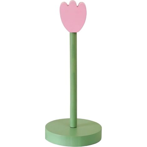1 - Porte-Rouleau - Support Vertical - Bois de Tulipe - Design Fleurs - Pour Essuie-Tout et Film Alimentaire - Cuisine et Salle de Bain - Naturel