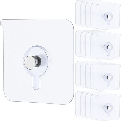 Paquete de 20 ganchos de pared, instalación sin taladro, gran capacidad de carga de 15 kg, PVC transparente, para baño y cocina. (1/5)