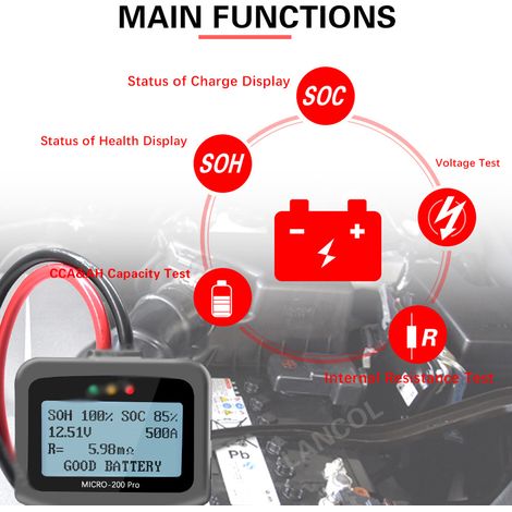 Testeur de batterie 12 volts pour voiture et moto - Analyseur numérique - Outil de diagnostic automobile (1/5)