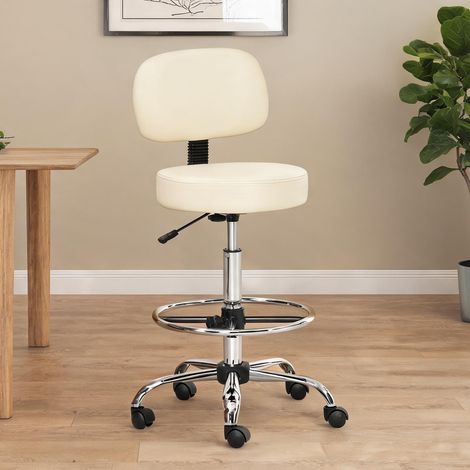 Tabouret de bar pivotant beige avec dossier hauteur réglable (1/5)