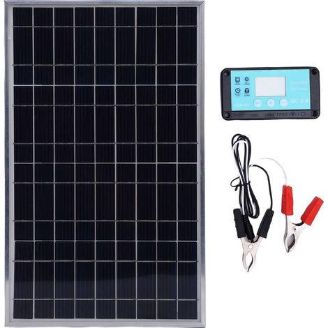 Kit de contrôleur de panneau solaire, chargeur avec cadre en aluminium 100W et Charge 12V 10-50A pour camping-car, voiture, bateau (1/5)