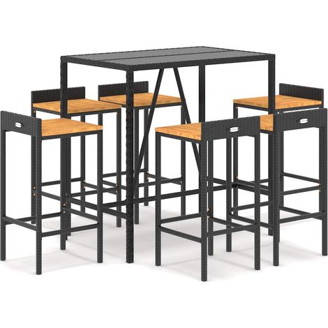Maison Exclusive - Ensemble de bar jardin 7 pcs noir poly rotin/bois massif acacia (1/5)