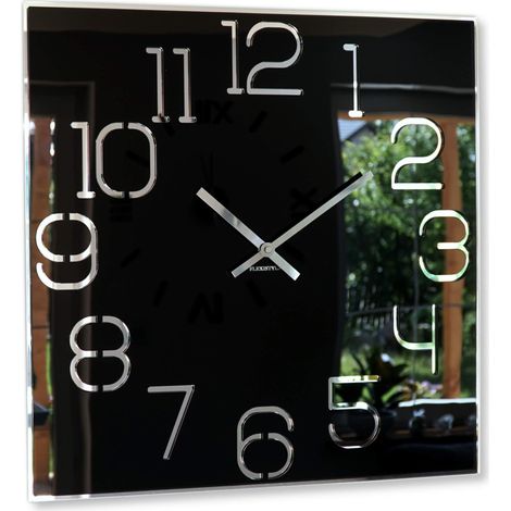 Grande Horloge Murale carrée Digit de 50 cm de diamètre, sans Bruit de tic-tac Moderne, Design en Verre Acrylique et Miroir Acrylique, Salon, Chambre à Coucher, Noire (1/5)