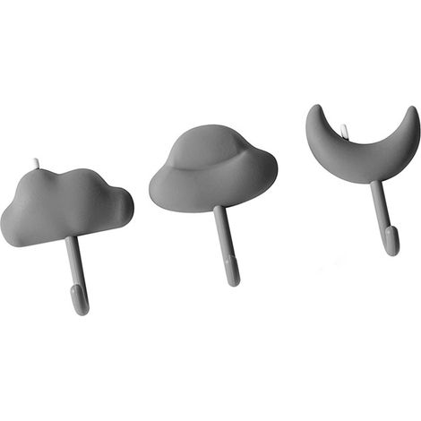 [3-teiliges Set] PVC-Haken, starker Kleber, Wandmontage, dekorativ, grau, für Küche, Bad, Schlafzimmer – Haken ohne Bohren für Schlüssel und Kleidung